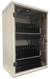 Platz für 20 leistungsstarke Geräte zum sichern und laden Abschließbarer Wandschrank als Ladeschrank für MacBooks